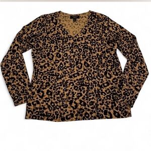 Cashmere Leopard print sweater winter knit Luxury charter club L